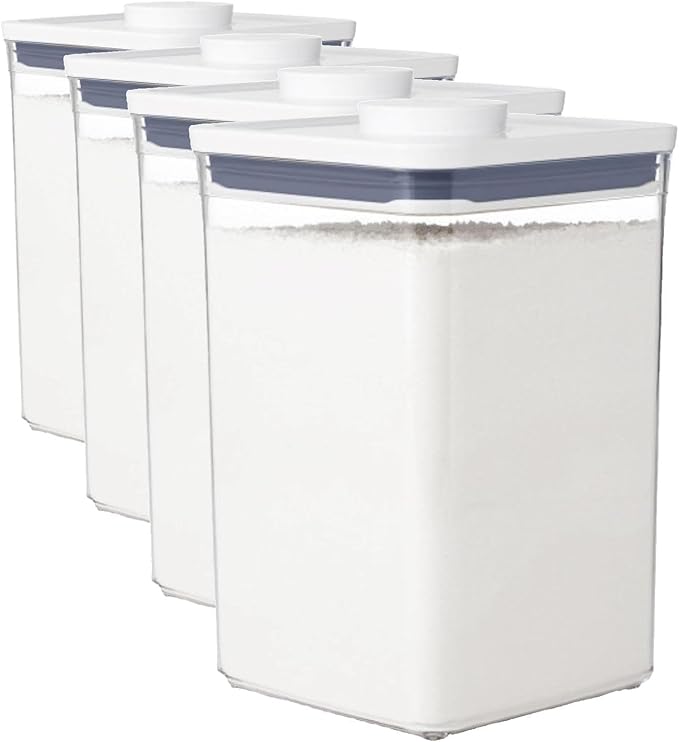 OXO Good Grips POP Container - Airtight Food Storage - Big Square Medium 4.4 Qt Ideal for 5lbs of flour or sugar (Pack of 4)