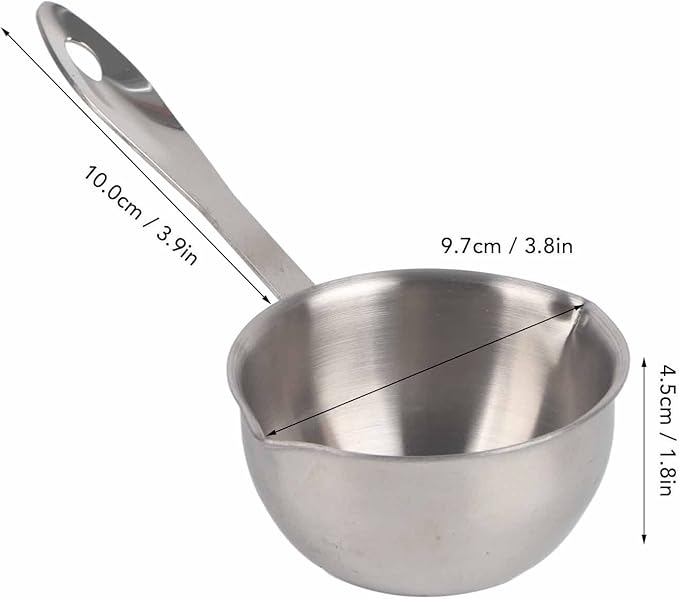 Butter Warmer Pot Small Butter Warmer Measuring Pot with Long Handle, All in One Flat Induction Bottom Mini Butter Hot Pot Milk Pot Small Saucepan Sturdy Stainless Steel (150ML)