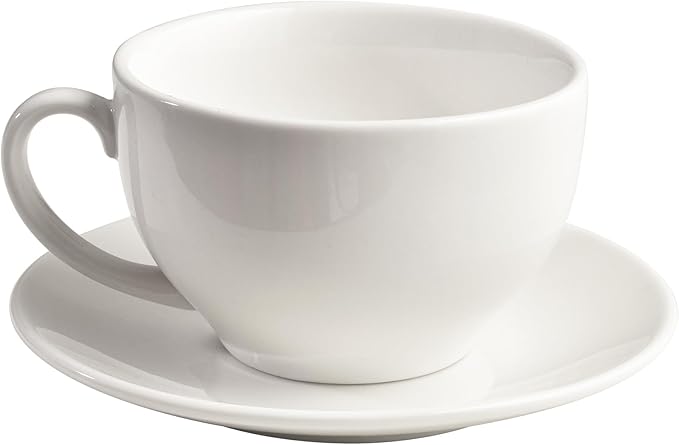 Porcelain Coffee Cup with Saucer 220ml/7.3oz for Cappuccino, Latte, and Tea, Elegant White