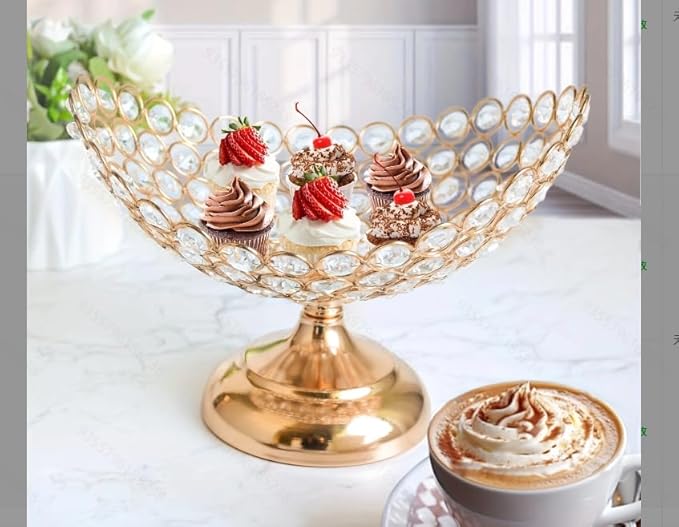 Crystal Fruit Bowl for Table Centerpiece, Snack and Dessert Holder, Elegant Crystal Bowl for Party Table (Gold, Ship Type)