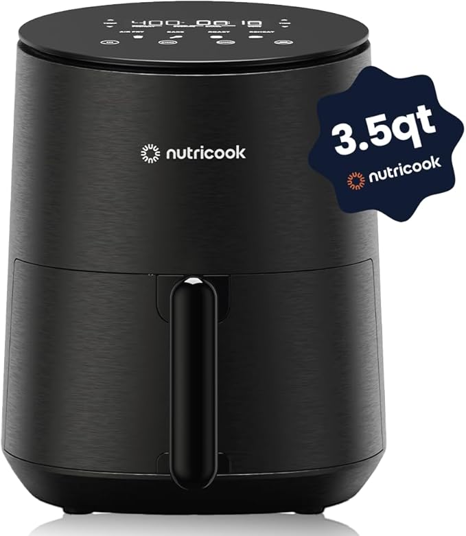 Air Fryer – 8 Preset Functions, Tempered Glass Control Panel, 3.5 Quart Compact Airfryer for Home and Kitchen, Quiet, Small, Non-Toxic, Black