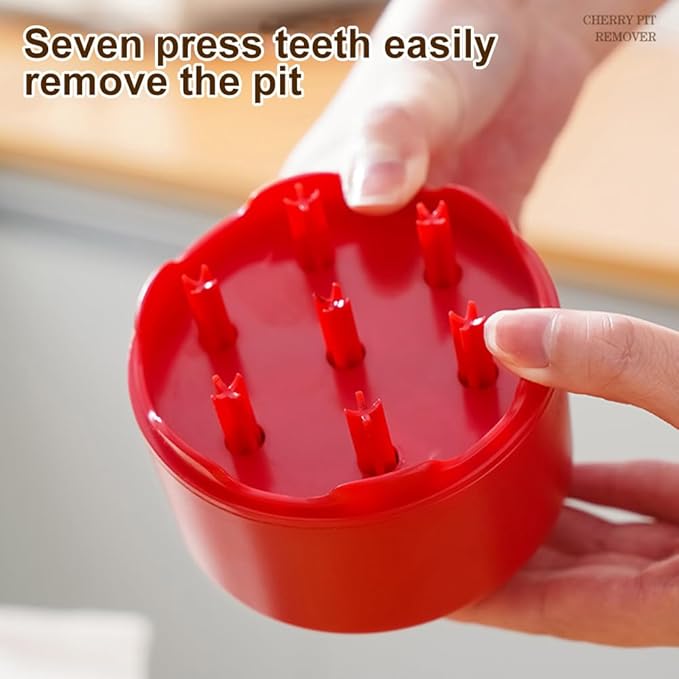 Cherry Pitter Tool,7 Hole Push Button Quick Release Cherry Pitter Multifunctional Fruit Pit Remover with Splatter Protector for Kitchen, Cake Shop, Fruit Salad(COLOR:Red)