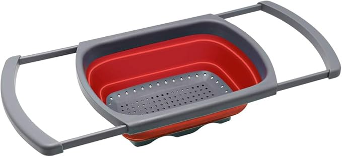 Qimh Colander Collapsible, Over The Sink Veggies/Fruit 6-Quart Strainers and Colanders with Extendable Handles, Folding Strainer for Kitchen