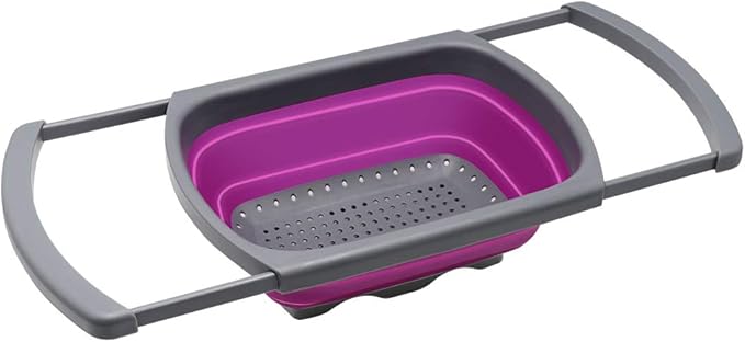 Qimh Collapsible Colander, Kitchen Colander Set Over Sink Strainer Veggies/Fruit Colanders Strainers with Extendable Handles, Dishwasher Safe Folding Strainer for Kitchen, 6-Quart, BPA Free