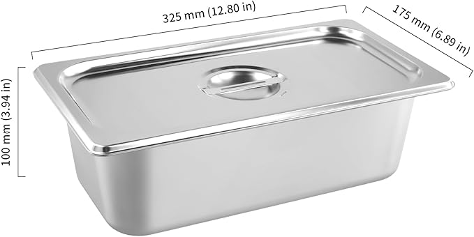 HOIGON 4 Pack 1/3 Size Steam Table Pans with Lids, 4 Inch Deep Stainless Steel Hotel Pans for Buffet, Restaurants, Catering