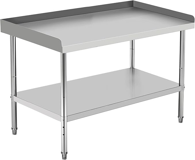 60x24x30 Inch Stainless Steel Equipment Grill Stand Table 400 Lbs Capacity NSF Certified with Adjustable Legs, 2" Edge Baffle, for Hotel, Home, Commercial Restaurant Kitchen