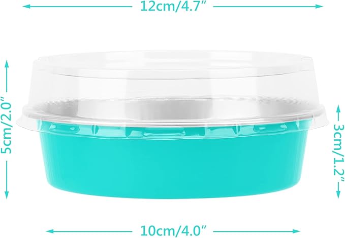 Beasea Mini Pie Pans with Lids, 4 Inch 100 Pack Disposable Cake Pans, 8 Oz Elegant Blue Aluminum Pie Pan Tin Round Disposable Tin Tart Pans Mini Cheesecake Pan for Pie Tart Quiche