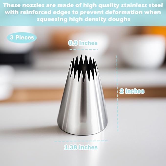 Hendiy 3 Pieces Churro Piping Tips, Stainless Steel 9FT Large Piping Tip Churro Maker Icing Tips, Pastry Tips for Cake Decorating Frosting Tip