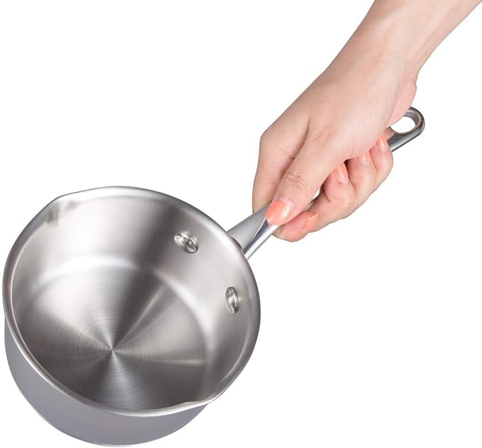 IMEEA Small Saucepan for Melting Butter Heavy Duty 18/10 Tri-Ply Stainless Steel Butter Warmer with Dual Pour Spouts, 0.75-Quart