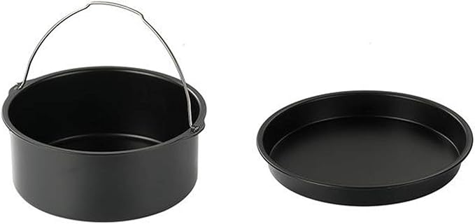 2pcs/set Universal Air Fryer Accessory Set, Include Steel Air Fryer Pizza Pan and Baking Cake Barrel, Nonstick Coating, Air Fryer Baking Pan For Gourmia