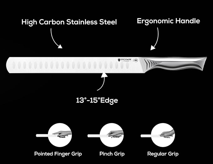 BRODARK Brisket Slicing Knife - 12" Carving Knife for Meat - High Carbon Stainless Steel, One Piece Design, BBQ & Grilling Gift for Men - NSF Certified, Shark Series