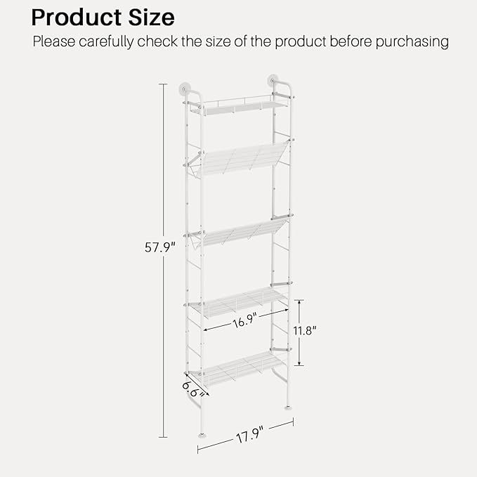 bukfen Behind The Door Organizers,5-Tier Narrow Bathroom Kitchen Shelf,Kitchen Pantry Door Organization and Storage,Wall Storage,Spice Racks,Book Shelf,Multi Functional Shelf for Home,1 Pack
