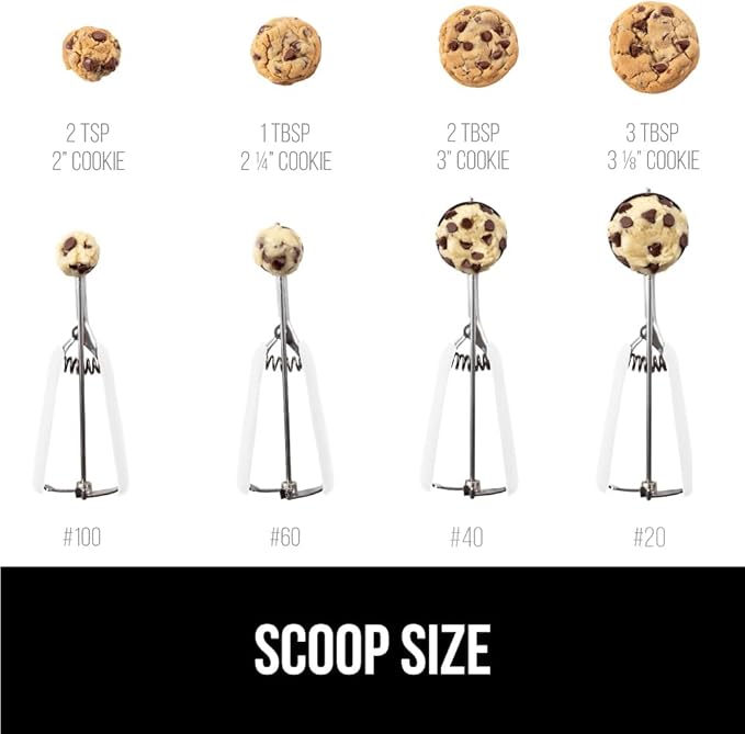 GORILLA GRIP Stainless Steel Multipurpose BPA-Free Spring Scoop, 2 TSP, Melon Ballers, Cookie Dough Scoops, Perfect Portion Sizes, Easy Squeeze and Clean Release, Scooper Size 100, White