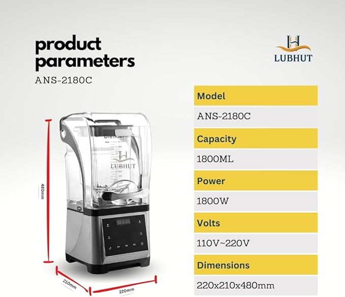 Heavy-Duty 1800W professional Blender Mixer Multi-speed and function Juicer, Food Processor & Smoothie Maker with Leak-Proof 1.8 litters Jar, Stainless-Steel Blades, Touch Control, Long life