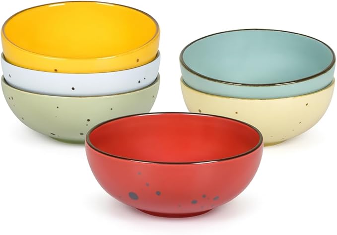 Esfour Round Porcelain Bowls - 18 Ounce - Set of 6 - Microwave, Oven, Dishwasher-Safe, Scratch Resistant, Porcelain Durable Small Dishes Bowls for Cereal, Salad, Pasta, Soup Dessert - Assorted Vivid