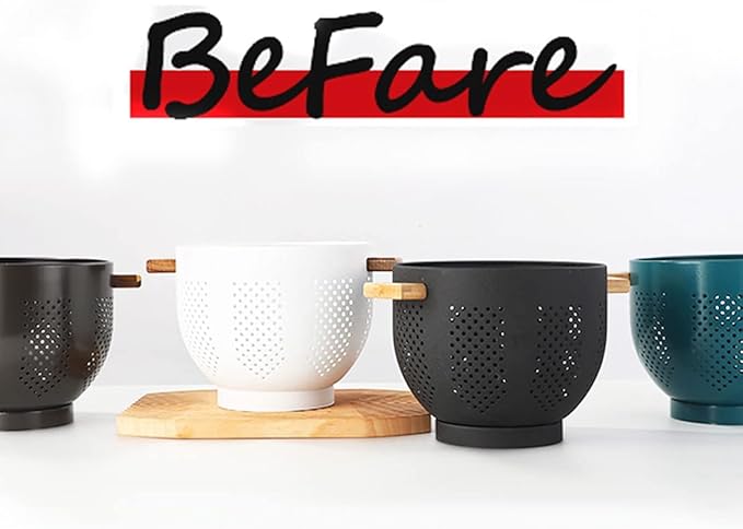 Metal Colander with Wood Handle and Stable Base, Powder Coated Steel Kitchen Strainer Basket for Draining Pasta, Vegetable and fruit (5.5quart,Matte White)