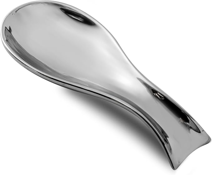 Hasense Spoon Rest for Stove Top, Large Ceramic Spoon Holder for Kitchen Counter, Cooking Utensil Rest for Spatula Ladle Spoon and Tong, Kitchen Spoon Rest for Home and Coffee Bar Accessories, Silver