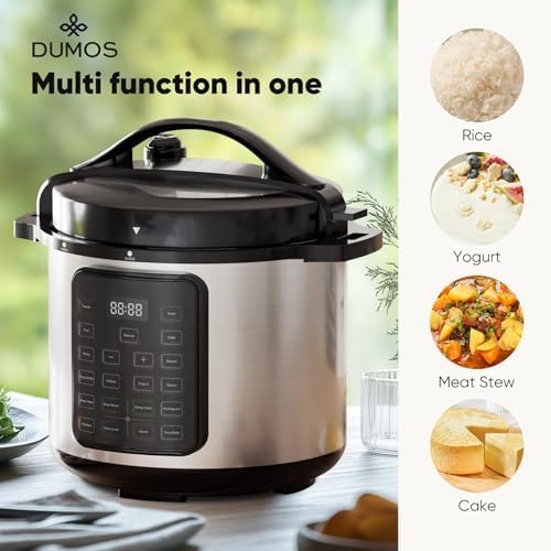 DUMOS 16-in-1 Electric Pressure Cooker 8 QT Stainless Steel Multi Cooker Electric for Pressure, Rice, Steamer, Yogurt Maker, Slow Cook, Sliver