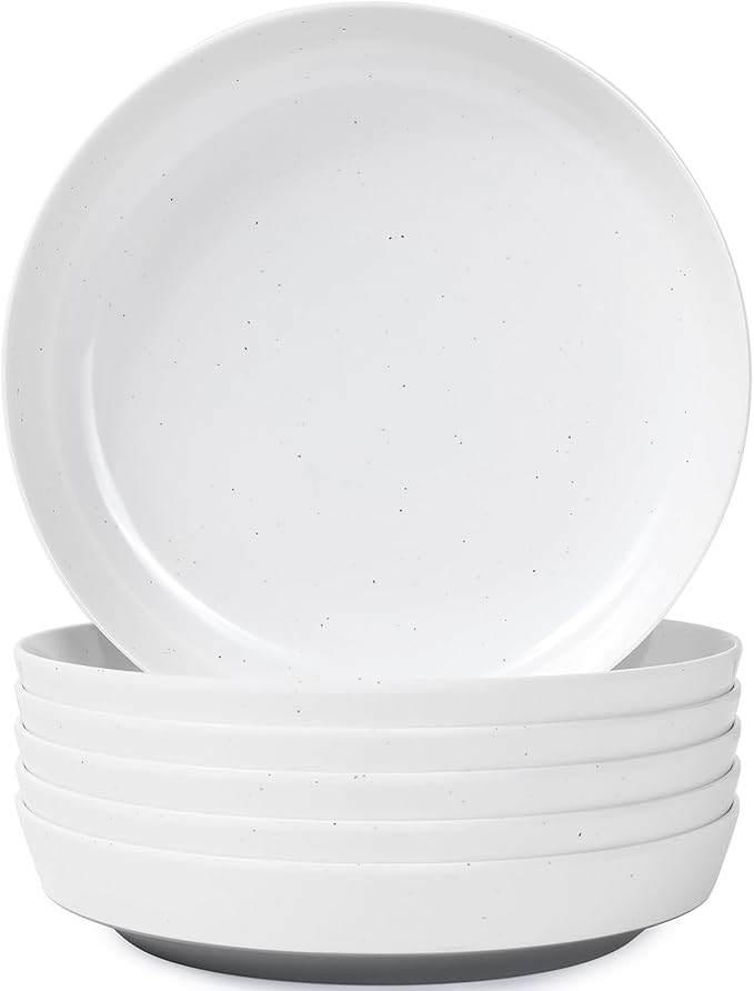 Webbylee 8.25" Melamine Pasta Bowls Set of 6-28oz Melamine Large Salad Bows,Durable Serving Bowls for Cereal, Fruit, Soup,Deep Enough for Kitchen and Dining White/Grey