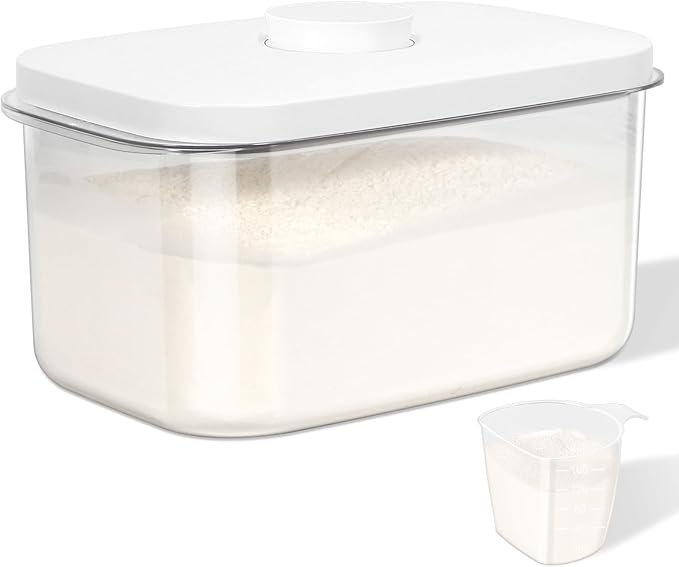Airtight Flour Container 12 Lbs, Clear PET Plastic Food Storage Container Bin with Pop Up Lids For Rice Flour Sugar, Dry Food Holder for Kitchen Pantry Organization and Storage