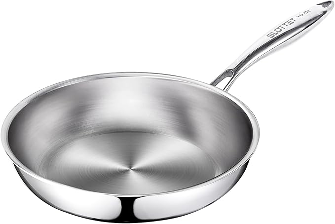 8 Inch Tri-Ply Stainless Steel Frying Pan,Whole-Clad No Coatings Skillet with Stay-cool Handle for Cooking,Dishwasher and Oven Safe,Induction Pans