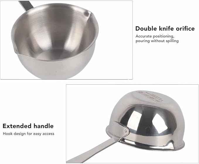 Butter Warmer Pot Small Butter Warmer Measuring Pot with Long Handle, All in One Flat Induction Bottom Mini Butter Hot Pot Milk Pot Small Saucepan Sturdy Stainless Steel (150ML)