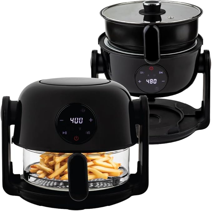 Aria Air Fryer, Non-Stick Ceramic Build, Dishwasher Safe Ceramic Non Toxic Large Sized Airfryer Basket, Touchscreen Display & Auto Shutoff, BPA & Teflon Free with Cookbook (4 Qt Flip Flop (2+2))