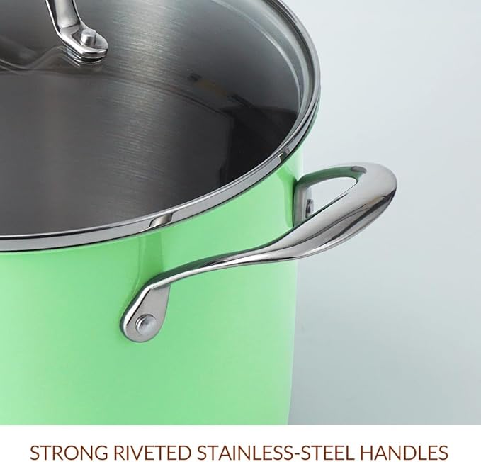 HOMICHEF 7 Quart Nickel Free Stainless Steel Stock Pot - Mint Green Non-Toxic 9.5 Inch Stockpot with Glass Lid - Coating Free Heavy Duty Induction Soup Pot for Cooking