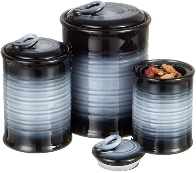 Nihow Ceramic Food Storage Jar Sets: Container with Air Tight Ceramic Lid for Flour/Sugar/Rice/Coffee/Cookies/Candy - Seal Damp-proof Canister for The Kitchen - Set of 3 (Gray)