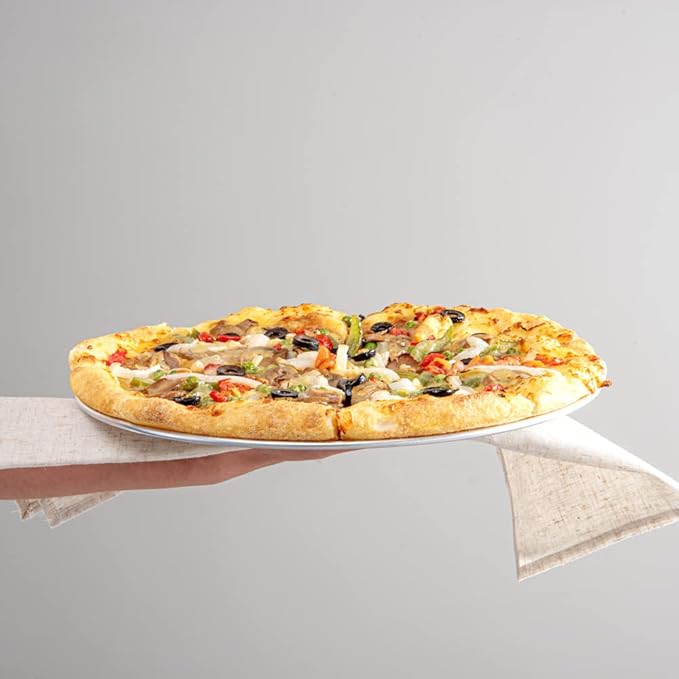 Restaurantware Met Lux 12 Inch Commercial Pizza Pan 1 Coupe Style Pizza Cooking Tray - Heavy-Duty 18-Gauge Aluminum Round Baking Tray Oven-Baking For Pizzas & More (Pack of 3)
