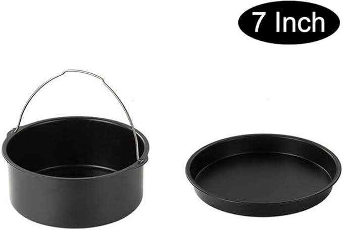2pcs/set Universal Air Fryer Accessory Set, Include Steel Air Fryer Pizza Pan and Baking Cake Barrel, Nonstick Coating, Air Fryer Baking Pan For Gourmia
