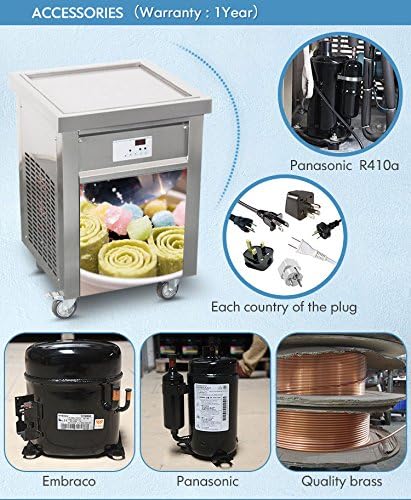 Kolice Commercial ETL NSF certificated 21"x21" Single Square Pan Fried Ice Cream Machine, Frozen Yogurt Roll Ice Cream Machine, Fry Ice Cream Roll Machine-auto defrost, smart AI temp. control