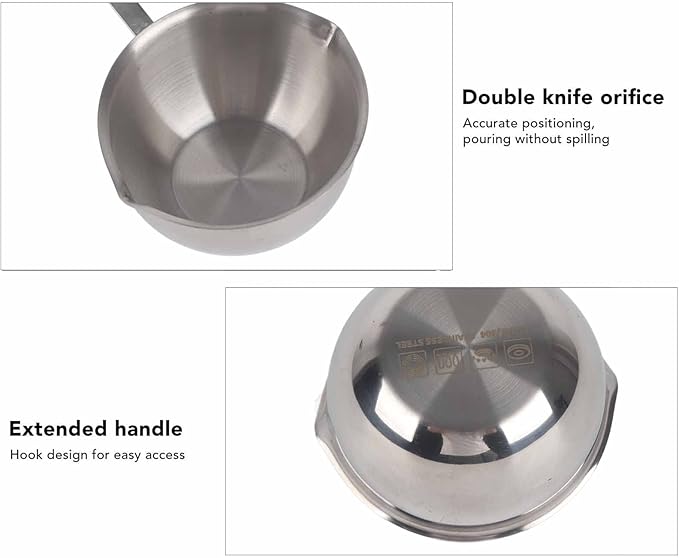 Butter Warmer Pot Small Butter Warmer Measuring Pot with Long Handle, All in One Flat Induction Bottom Mini Butter Hot Pot Milk Pot Small Saucepan Sturdy Stainless Steel (300ML)