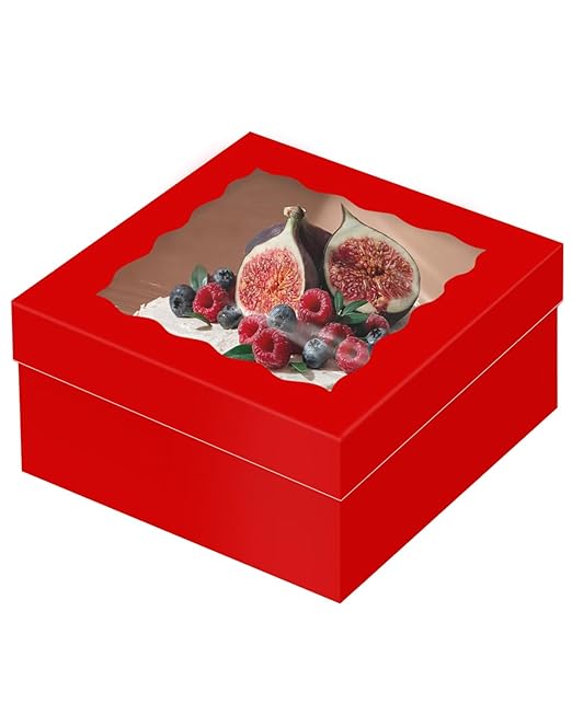 qiqee 12x12x6 Cake Box, 18 Sets Red Cake Box with Window & 18 Sets 12" Red Cake Round Boards, 12inch Cake Containers