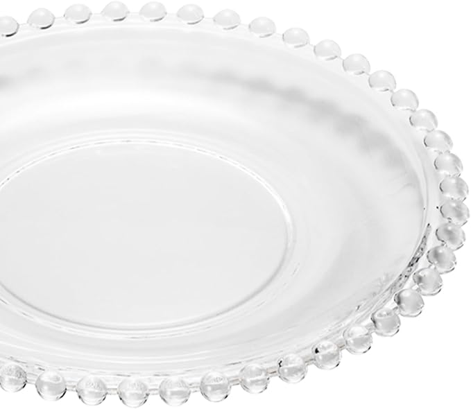 WOLFF - Set of 4 Pearl Beaded Crystal Dessert Plates - Salad, Appetizer or Starter Plate, Dinner Accessories, Decorative Dish, Crystal Kitchen Accessories - Luxury Dinnerware - Clear 8"