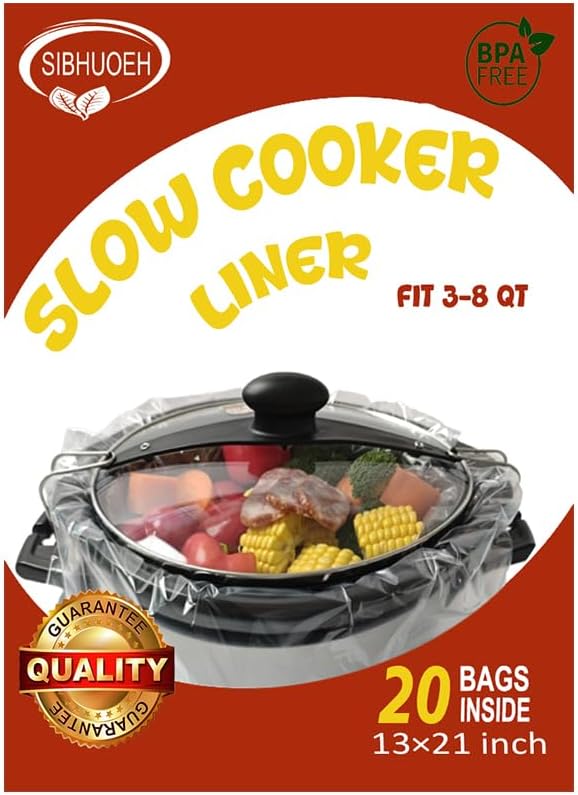 Slow Cooker Liner,Disposable Cooking Bags Large Size Fitted liners for electric slow cookers Fits 3-8 Quarts 13×21 Inch Suitable for Oval & Round Pots (20)
