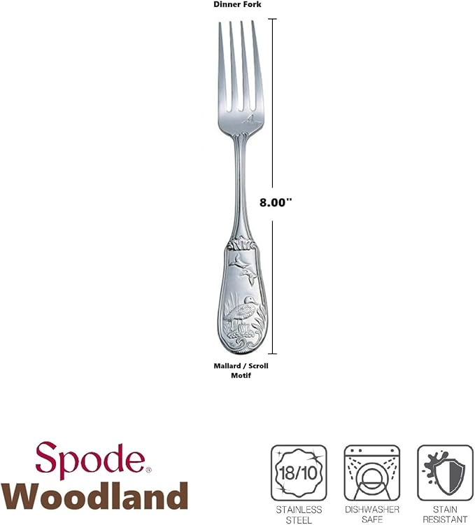 Spode Woodland 18/10 Stainless Steel Dinner Fork (Set of Four)