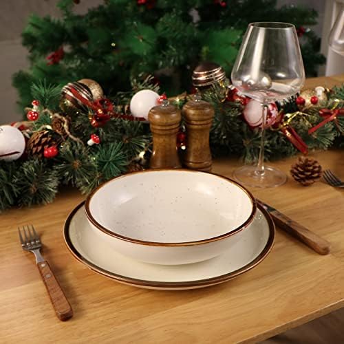 ONEMORE 30 Oz Porcelain Salad Pasta Bowls, Shallow & Wide Bowls Plates Set of 6, Large Ceramic Serving Bowls for Soup, Dessert, Pizza, Fruit. Microwave & Dishwasher Safe Kitchen Dinnerware, White