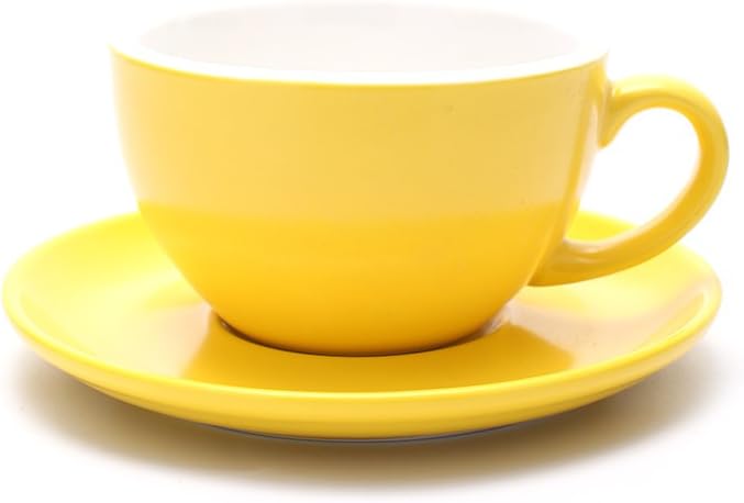 Small Speciality Coffee Double Espresso Cup and Saucer, Small Cappuccino New Bone China for Coffee Shop and Barista (Matte Yellow, 5 oz)
