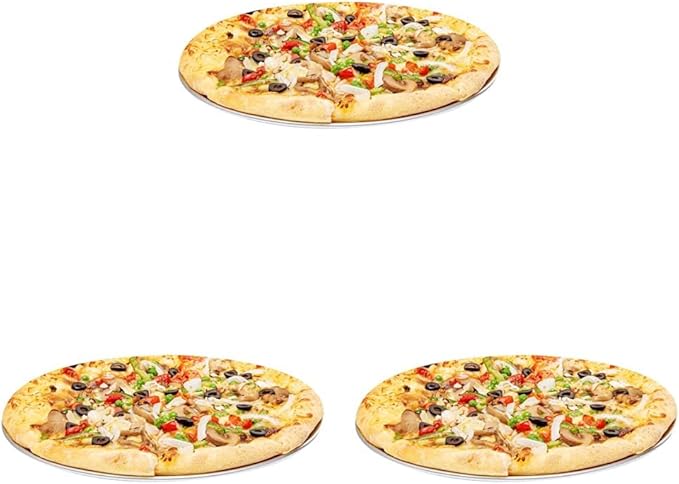Restaurantware Met Lux 12 Inch Commercial Pizza Pan 1 Coupe Style Pizza Cooking Tray - Heavy-Duty 18-Gauge Aluminum Round Baking Tray Oven-Baking For Pizzas & More (Pack of 3)