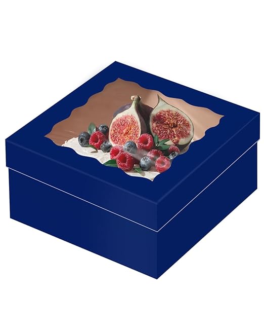 qiqee 12x12x6 Cake Box, 18 Sets Deep Blue Cake Box with Window & 18 Sets 12" Deep Blue Cake Round Boards, 12inch Cake Containers