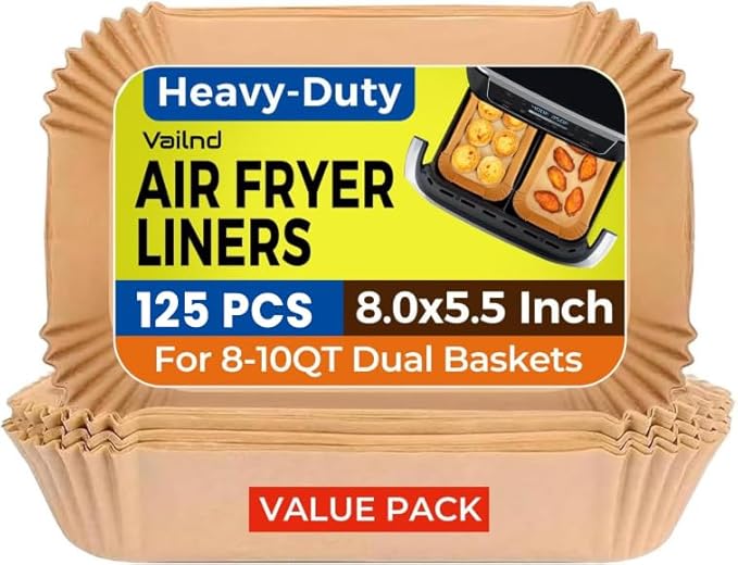 125Pcs Air Fryer Liners Disposable for Dual Basket, 8x5.5 Inch Rectangle Parchment Paper for Ninja DZ201 DZ401, Chefman/COSORI 2-Basket Air Fryer, Oil Proof Paper Liner by Vailnd