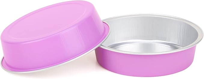 Beasea Disposable Mini Pans with Lids, 100 Pack 4” 8oz Light Pink Aluminum Baking Foil Tins Round Small Tart Container for Individual Cupcake Dessert Muffin Ramekin Cheesecake Quiche Oven Dishes