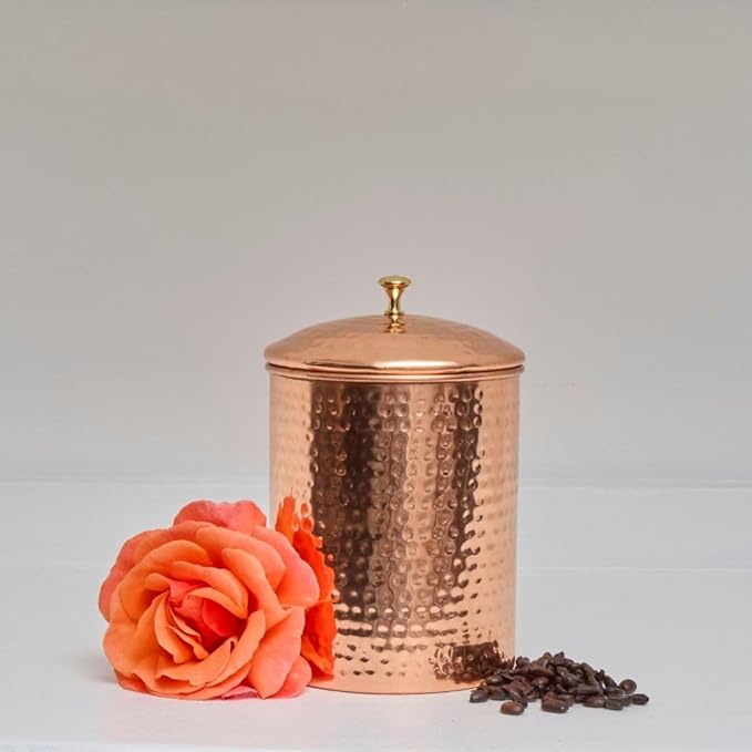 Kitchen Storage, Container for Sugar, Flour, Coffee & Tea, Food Storage, Kitchen Canisters, Countertop Storage, Container with Lid, Copper Kitchen Accessories, Pure Copper Canister, Small, Set of 3