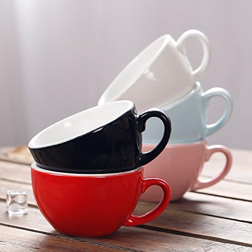 Ceramic Latte Art Cup and Saucer for Latte & Cappuccino & Double Espresso, Mate for Coffee Shop and Barista (Glossy Red, 10.5 oz)