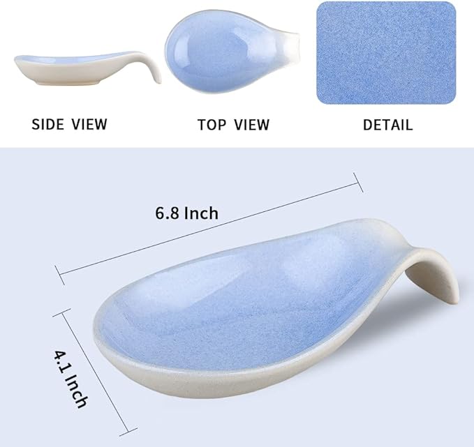 Nihow Ceramic Spoon Rest: 4 Inch Stable Utensil Rest - Heat Resistant Spoon Holder for Kitchen counter/Counter top/Stove Top - Dishwasher Safe - Elegant Blue & White (1 PC)