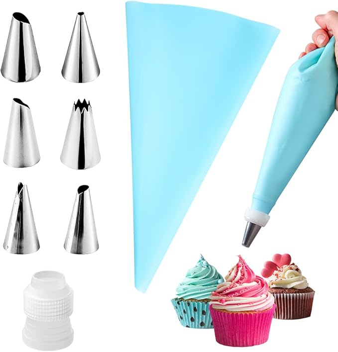 8 Pieces Piping Bags and Tips Set 6 Icing Tips Icing Piping Nozzles Set Frosting Bags Ties Cupcake Decorating Kit Cupcake Pastry Tool