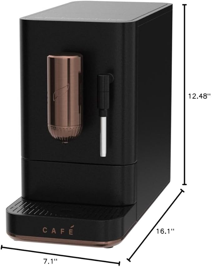 Café Affetto Automatic Espresso Machine + Milk Frother | Built-In & Adjustable Espresso Bean Grinder | One-Touch Brew in 90 Seconds | Matte Black, 1.2 Liter, (C7CEBBS3RD3)