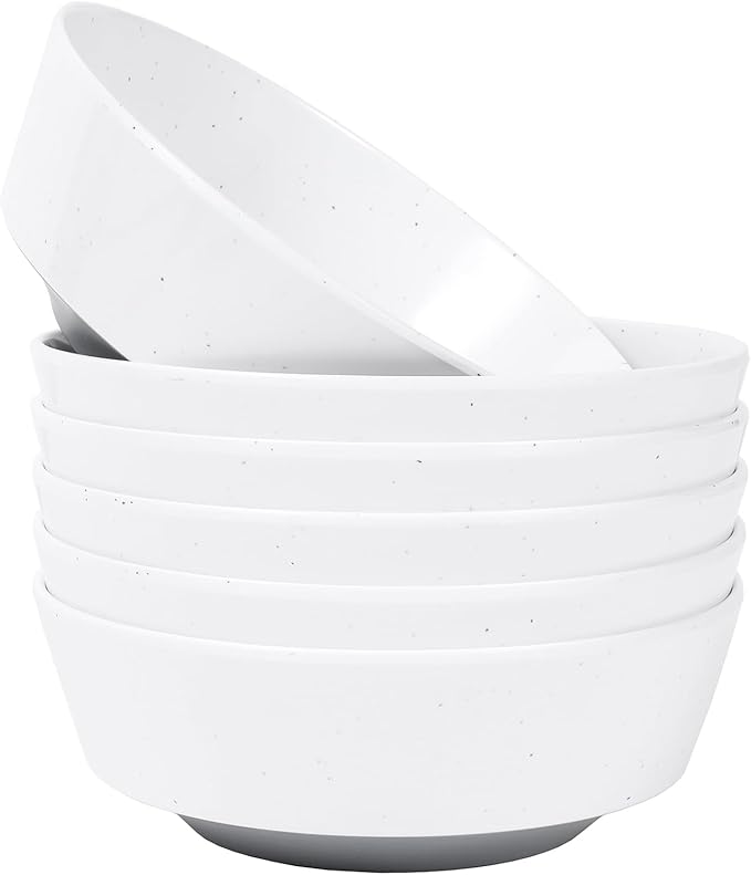 Webbylee 6-inch Melamine Bowls set of 6-20-ounce Dinnerware Cereal Bowls for Soup, Salad & Dessert | Dishwasher Safe & Space Saving(White/Grey)