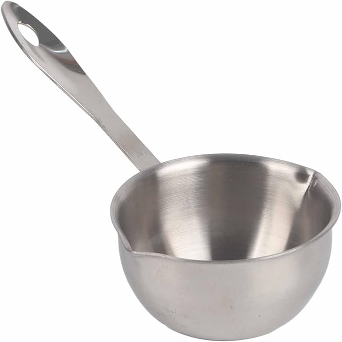 Butter Warmer Pot Small Butter Warmer Measuring Pot with Long Handle, All in One Flat Induction Bottom Mini Butter Hot Pot Milk Pot Small Saucepan Sturdy Stainless Steel (150ML)